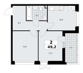 Планировка  2-комнатной квартиры, 49,2 м2
