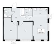 Планировка 3-комнатной квартиры, 65,9 м2