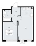 Планировка 2-комнатной квартиры, 42,6 м2