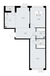 Планировка 3-комнатной квартиры, 65 м2
