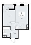 Планировка 2-комнатной квартиры, 38,8 м2