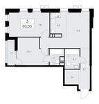 Планировка 3-комнатной квартиры, 60 м2