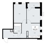 Планировка 2-комнатной квартиры, 49,2 м2