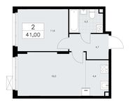 Планировка 2-комнатной квартиры, 41 м2