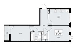 Планировка 2-комнатной квартиры, 54,4 м2