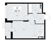 Планировка 2-комнатной квартиры, 38,7 м2