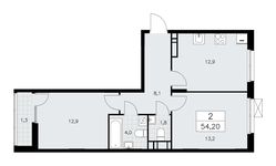 Планировка 2-комнатной квартиры, 54,2 м2