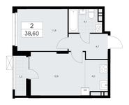 Планировка 2-комнатной квартиры, 38,6 м2