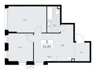 Планировка 2-комнатной квартиры, 52,8 м2