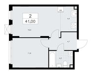 Планировка 2-комнатной квартиры, 41 м2