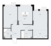 Планировка 3-комнатной квартиры, 62,8 м2