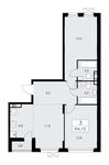 Планировка 3-комнатной квартиры, 64,1 м2