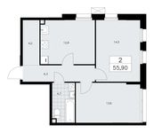 Планировка 2-комнатной квартиры, 55,9 м2