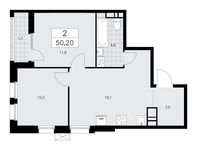 Планировка 2-комнатной квартиры, 50,2 м2