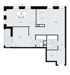 Планировка 3-комнатной квартиры, 60 м2