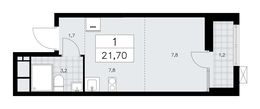 Планировка 1-комнатной квартиры, 21,7 м2