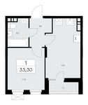Планировка 1-комнатной квартиры, 33,3 м2