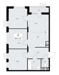Планировка 4-комнатной квартиры, 64,1 м2