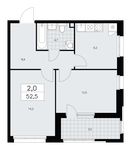 Планировка 2-комнатной квартиры, 52,5 м2