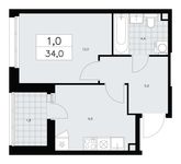 Планировка 1-комнатной квартиры, 34 м2