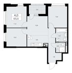 Планировка 4-комнатной квартиры, 65,5 м2