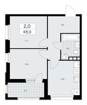 Планировка 2-комнатной квартиры, 48,9 м2
