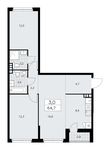 Планировка 3-комнатной квартиры, 64,7 м2