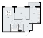 Планировка 2-комнатной квартиры, 51,5 м2