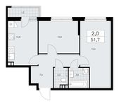 Планировка 2-комнатной квартиры, 51,7 м2