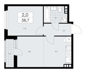 Планировка 2-комнатной квартиры, 38,7 м2