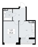 Планировка 1-комнатной квартиры, 35,6 м2