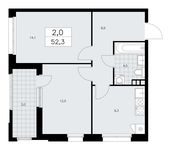 Планировка 2-комнатной квартиры, 52,3 м2