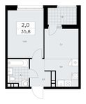 Планировка 2-комнатной квартиры, 35,8 м2