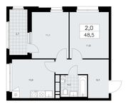 Планировка 2-комнатной квартиры, 48,5 м2