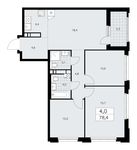Планировка 4-комнатной квартиры, 78,4 м2