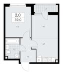 Планировка 2-комнатной квартиры, 39 м2