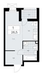 Планировка 1-комнатной квартиры, 26,5 м2