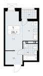 Планировка 1-комнатной квартиры, 26,1 м2