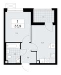 Планировка 1-комнатной квартиры, 33,9 м2