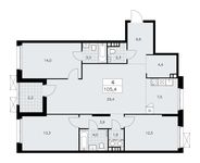 Планировка 4-комнатной квартиры, 105,4 м2