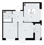 Планировка 2-комнатной квартиры, 45,3 м2