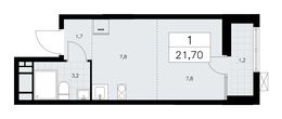Планировка 1-комнатной квартиры, 21,7 м2