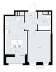 Планировка 1-комнатной квартиры, 35,9 м2