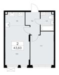 Планировка 2-комнатной квартиры, 43,6 м2