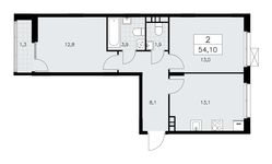 Планировка 2-комнатной квартиры, 54,1 м2