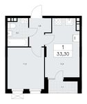 Планировка 1-комнатной квартиры, 33,4 м2