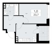 Планировка 1-комнатной квартиры, 33,7 м2
