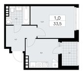Планировка 1-комнатной квартиры, 33,5 м2
