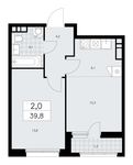 Планировка 2-комнатной квартиры, 39,8 м2