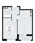 Планировка 2-комнатной квартиры, 39,8 м2